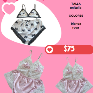 Set Pijama Decorada De Satin unitalla