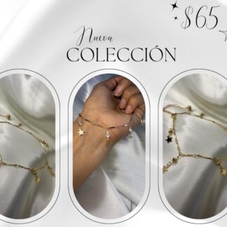Brazalete con dije de estrellas bolitas blancas