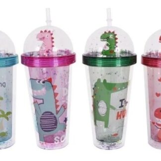 Vaso Acrílico Glitter Dinosaurio